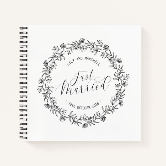 Gepersonaliseerd enkel getrouwd Floral | Guestbook Notitieboek (Voorkant)