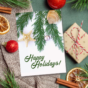 Gepersonaliseerd Evergreen/Sea Shells Vakantie Kaa Feestdagenkaart