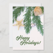 Gepersonaliseerd Evergreen/Sea Shells Vakantie Kaa Feestdagenkaart (Voorkant)