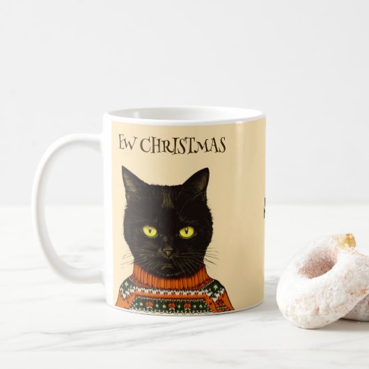 Gepersonaliseerd Ew Kersttrillingen Zwarte Kat Koffiemok (Met donut)