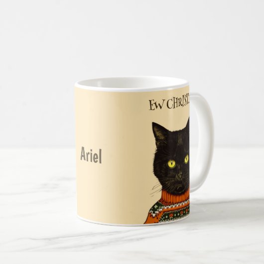 Gepersonaliseerd Ew Kersttrillingen Zwarte Kat Koffiemok (Voorkant rechts)