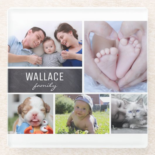 Gepersonaliseerd, Familie, Collage van foto's Glazen Onderzetter (Voorkant)