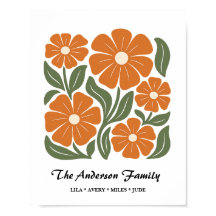 Gepersonaliseerd Familie Poster – Retro Bloemen Pr