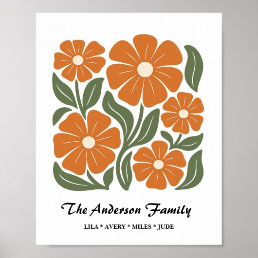 Gepersonaliseerd Familie Poster – Retro Bloemen Pr (Voorkant)