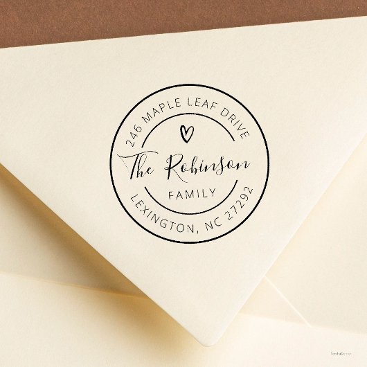 Gepersonaliseerd familieadres Rond Little Heart Rubberstempel