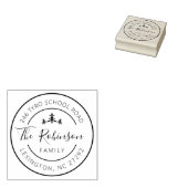 Gepersonaliseerd familieadres Round Pine Tree Rubberstempel (Gestempeld)