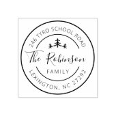 Gepersonaliseerd familieadres Round Pine Tree Rubberstempel (Afrduk)