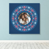 Gepersonaliseerd Familieportret Blauw Feestelijke  Canvas Afdruk (Insitu (Houten vloer))