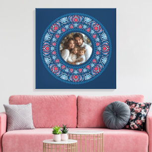 Gepersonaliseerd Familieportret Blauw Feestelijke  Canvas Afdruk