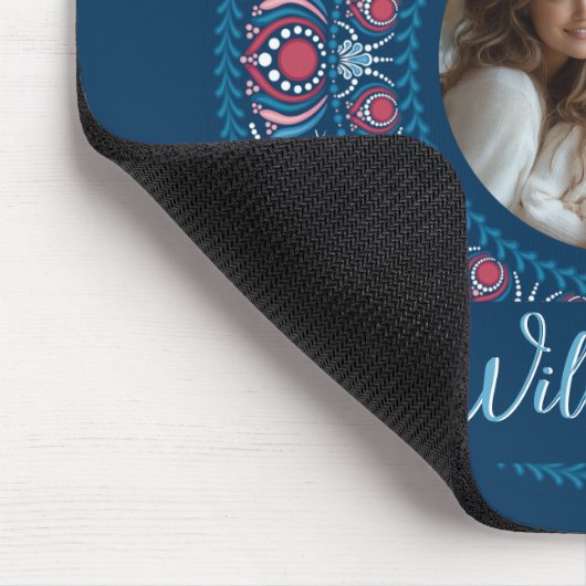 Gepersonaliseerd Familieportret Blauw Feestelijke Muismat (Hoek)