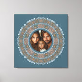 Gepersonaliseerd familieportret Blauwgroen en goud Canvas Afdruk (Voorkant)
