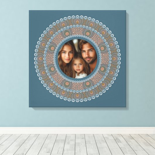 Gepersonaliseerd familieportret Blauwgroen en goud Canvas Afdruk (Insitu (Houten vloer))