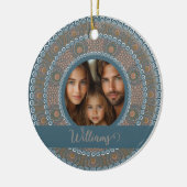 Gepersonaliseerd familieportret Blauwgroen en goud Keramisch Ornament (Links)