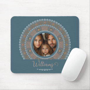 Gepersonaliseerd familieportret Blauwgroen en goud Muismat