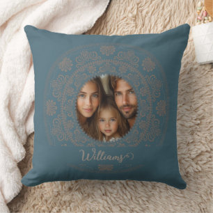 Gepersonaliseerd Familieportret Gouden Rococo Mand Kussen