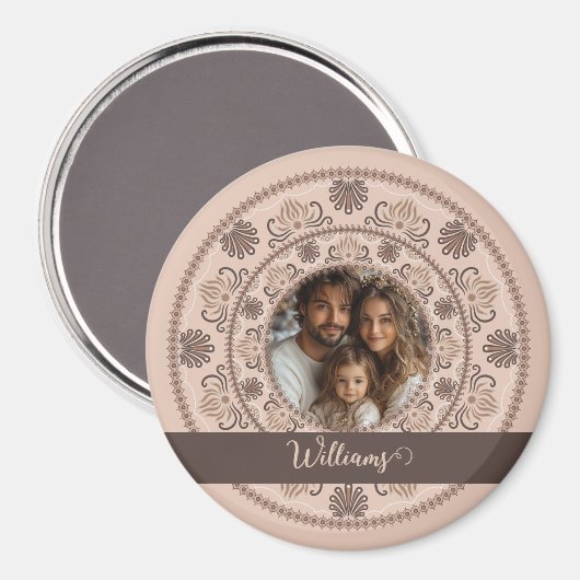 Gepersonaliseerd Familieportret Warm Neutrals Mand Magneet (Voorkant / Achterkant)