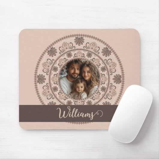 Gepersonaliseerd Familieportret Warm Neutrals Mand Muismat (Met muis)