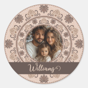 Gepersonaliseerd Familieportret Warm Neutrals Mand Ronde Sticker