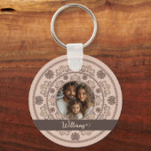 Gepersonaliseerd Familieportret Warm Neutrals Mand Sleutelhanger (Voorkant)