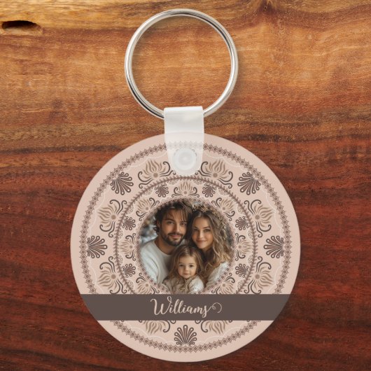 Gepersonaliseerd Familieportret Warm Neutrals Mand Sleutelhanger (Voorkant)
