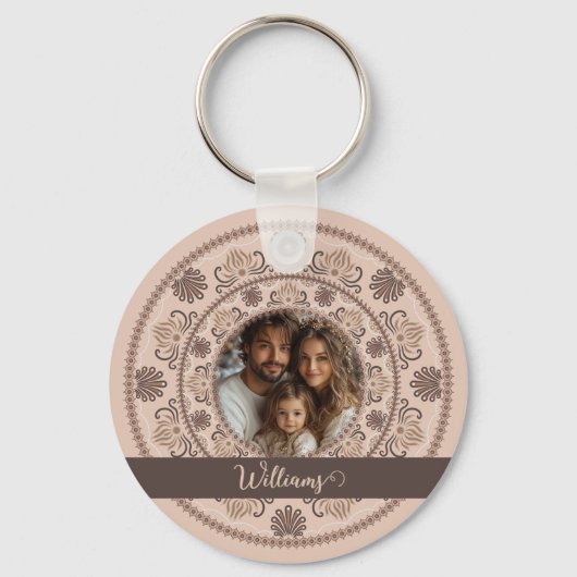 Gepersonaliseerd Familieportret Warm Neutrals Mand Sleutelhanger (Achterkant)