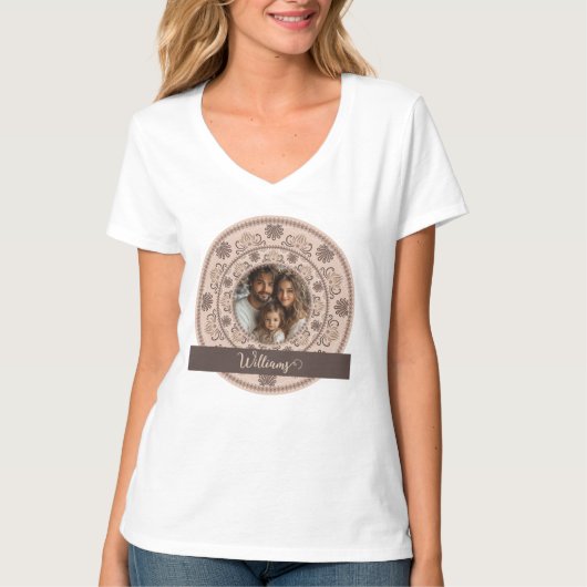 Gepersonaliseerd Familieportret Warm Neutrals Mand T-shirt (Voorkant)