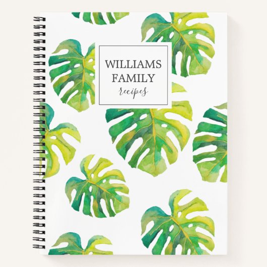 Gepersonaliseerd familierecept Tropisch Monstera Notitieboek (Voorkant)