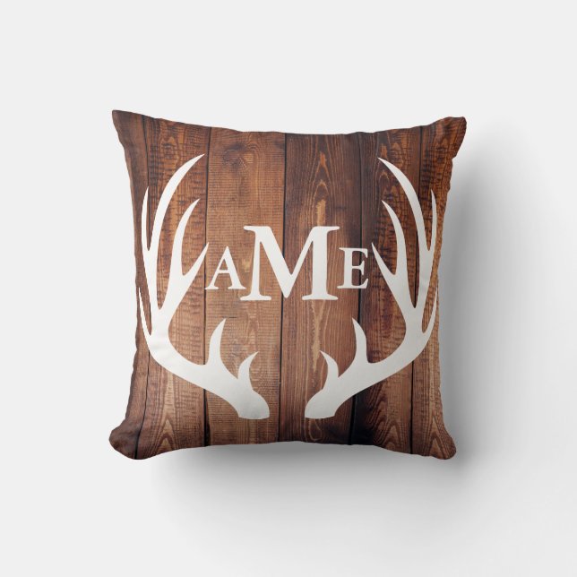 Gepersonaliseerd - Farmhouse Barn Wood Deer Antler Kussen (Voorkant)
