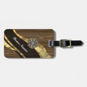 Gepersonaliseerd  faux donker eikenhout bagagelabel (Voorkant horizontaal)