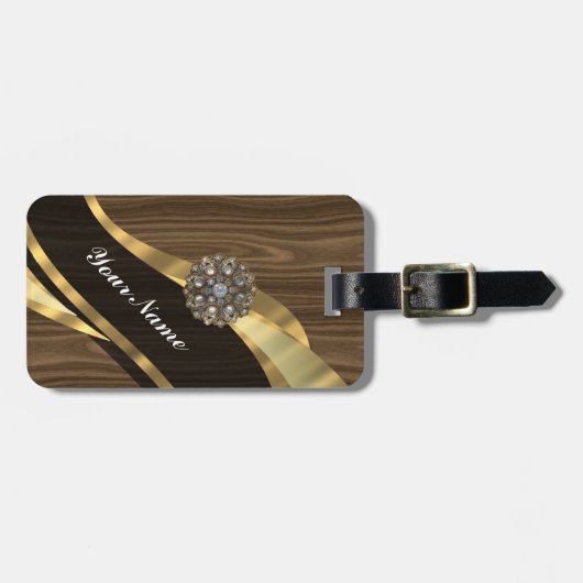 Gepersonaliseerd  faux donker eikenhout bagagelabel (Voorkant horizontaal)