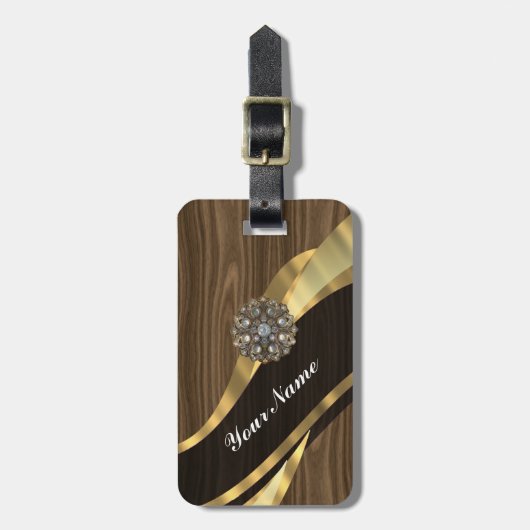 Gepersonaliseerd  faux donker eikenhout bagagelabel (Voorkant verticaal)