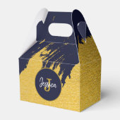 Gepersonaliseerd Faux Gold Brushstrokes met Navy B Bedankdoosjes (Achterkant)
