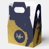 Gepersonaliseerd Faux Gold Brushstrokes met Navy B Bedankdoosjes (Geopend)