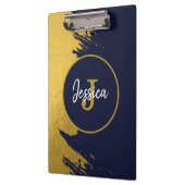Gepersonaliseerd Faux Gold Brushstrokes met Navy B Klembord (Links)