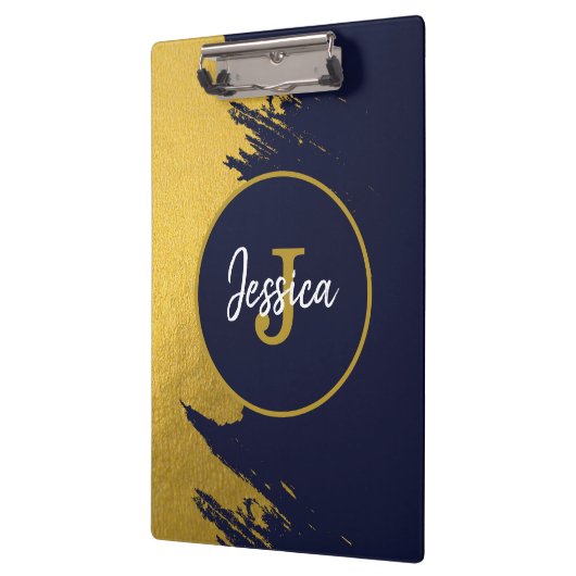 Gepersonaliseerd Faux Gold Brushstrokes met Navy B Klembord (Links)
