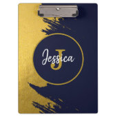Gepersonaliseerd Faux Gold Brushstrokes met Navy B Klembord (Voorkant)