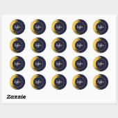 Gepersonaliseerd Faux Gold Brushstrokes met Navy B Ronde Sticker (Vel)