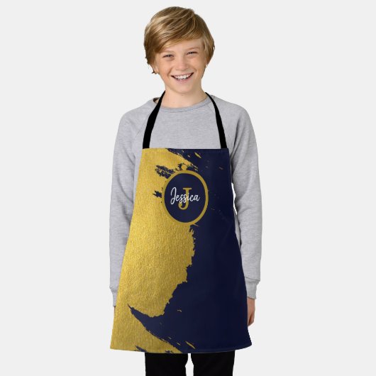 Gepersonaliseerd Faux Gold Brushstrokes met Navy B Schort (Gedragen)