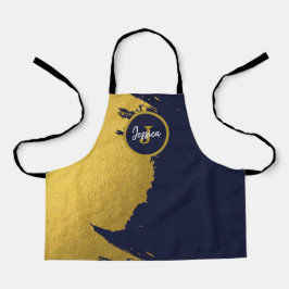 Gepersonaliseerd Faux Gold Brushstrokes met Navy B Schort