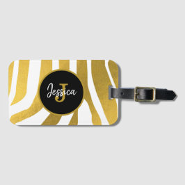 Gepersonaliseerd Faux Gold Zebra Print Stripes Pat Bagagelabel