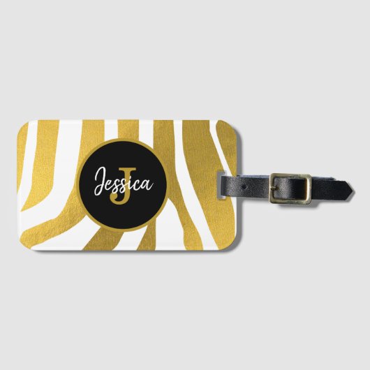 Gepersonaliseerd Faux Gold Zebra Print Stripes Pat Bagagelabel (Voorkant (horizontaal))
