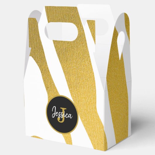 Gepersonaliseerd Faux Gold Zebra Print Stripes Pat Bedankdoosjes (Geopend)