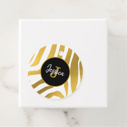 Gepersonaliseerd Faux Gold Zebra Print Stripes Pat Bedankjes Labels (In situ)