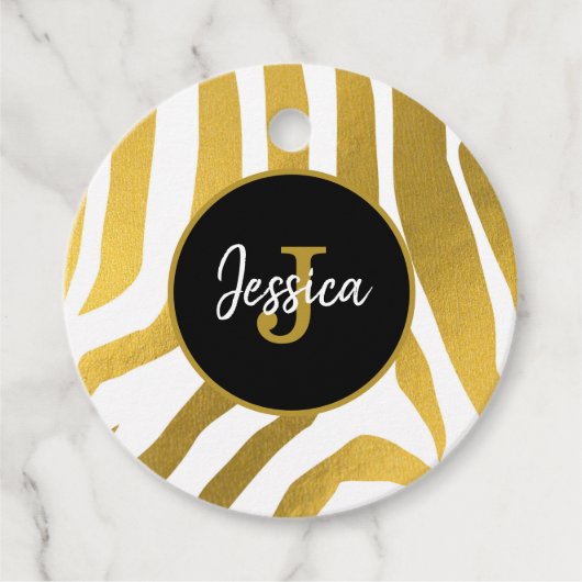 Gepersonaliseerd Faux Gold Zebra Print Stripes Pat Bedankjes Labels (Voorkant)