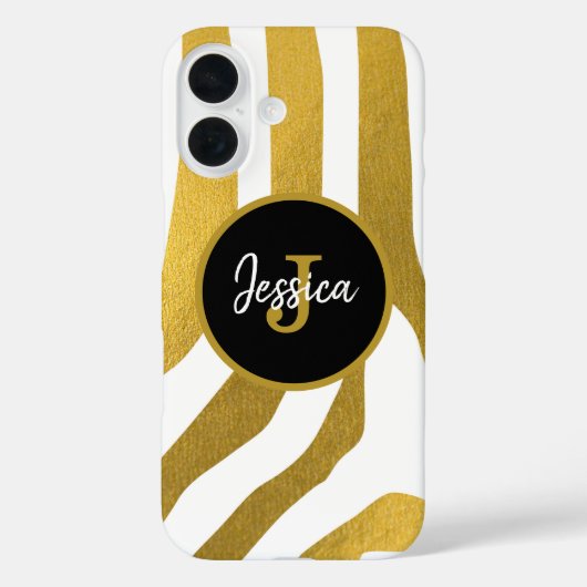 Gepersonaliseerd Faux Gold Zebra Print Stripes Pat Case-Mate iPhone Case (Achterkant)