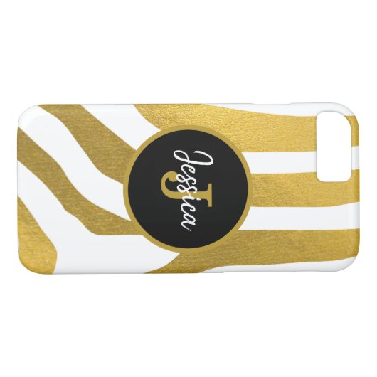 Gepersonaliseerd Faux Gold Zebra Print Stripes Pat Case-Mate iPhone Case (Achterkant (Horizontaal))