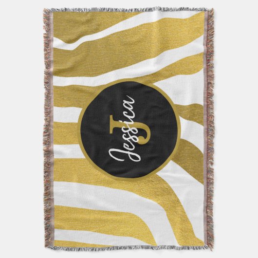 Gepersonaliseerd Faux Gold Zebra Print Stripes Pat Deken (Voorkant Verticaal)