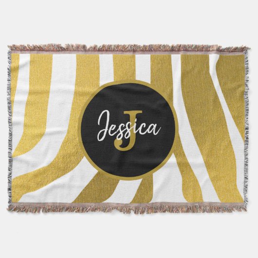 Gepersonaliseerd Faux Gold Zebra Print Stripes Pat Deken (Voorkant)