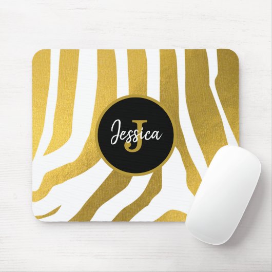Gepersonaliseerd Faux Gold Zebra Print Stripes Pat Muismat (Met muis)