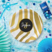 Gepersonaliseerd Faux Gold Zebra Print Stripes Pat Papieren Bordje (Feest)